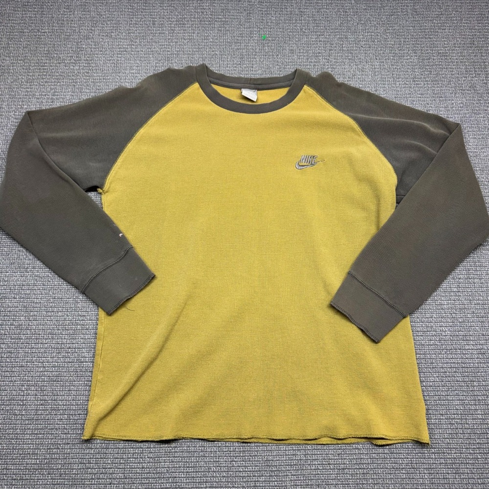 Nike Mens XXL Waffle Knit Thermal Raglan Shirt Yellow Grey Long Sleeve 9510